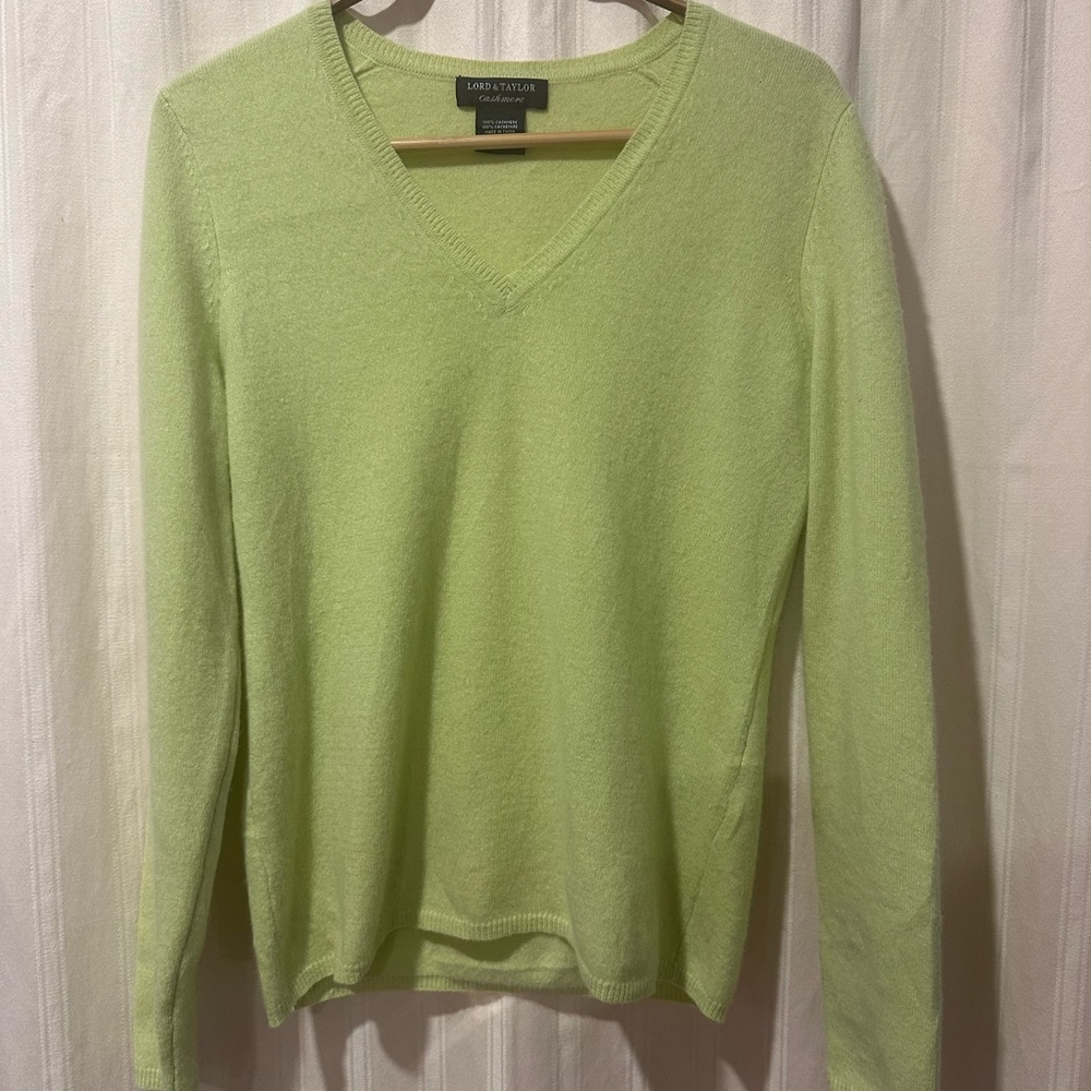 Lime Green Cashmere V-Neck Sweater from Lord & Taylor